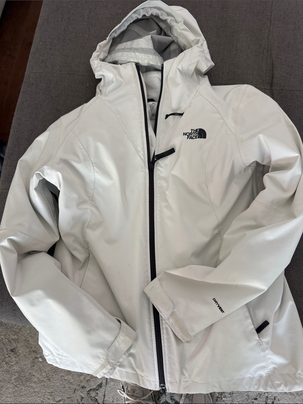 The North Face White Hooded Jacket with Black Accents